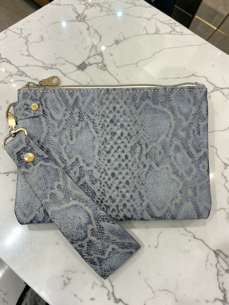 The Python Luxe Leather Wristlet