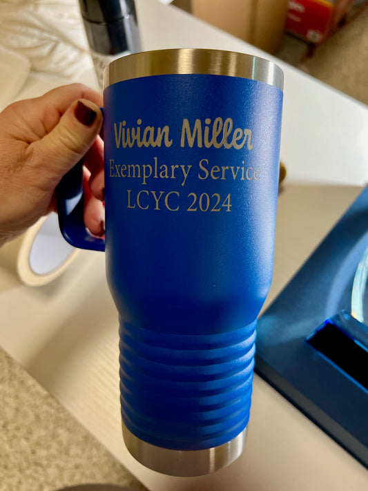 Custom Engraved 20 oz P.C. Travel Mug w/handle & slider lid
